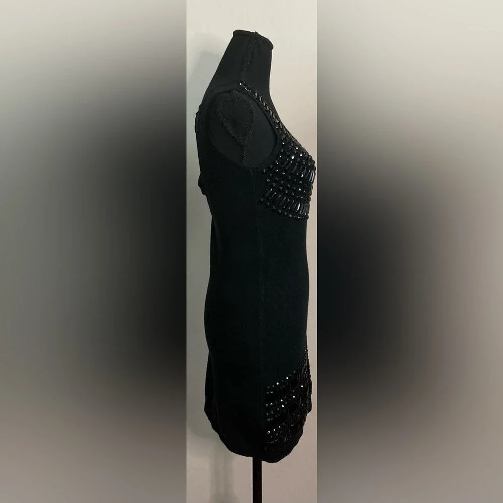 Bebe Black Studded Beaded Bodycon Mini Dress Open Back Bow Detail Sleeveless - Picture 6 of 10